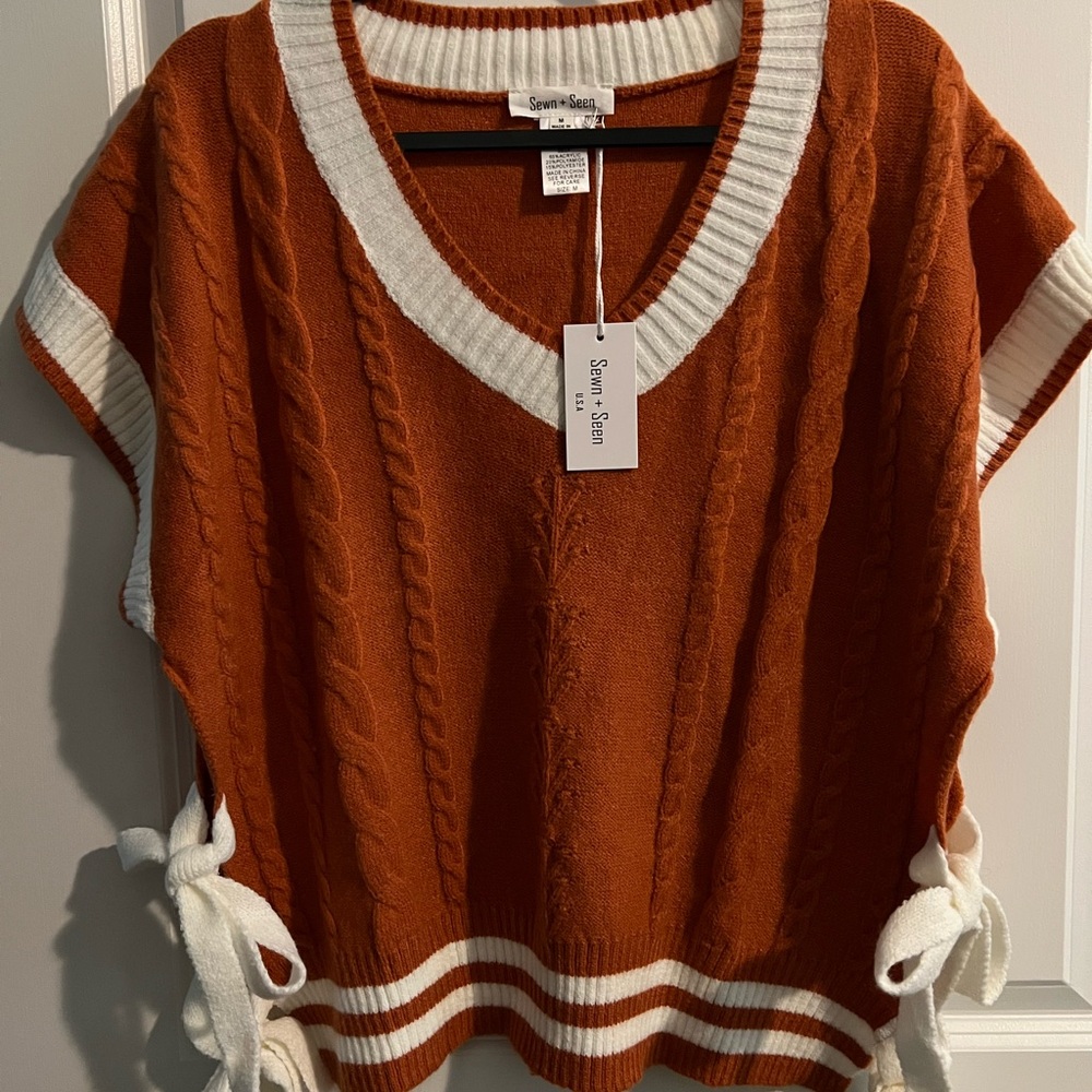 Women's V-Neck Sweater in Orange and White